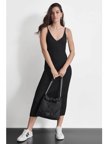 dkny γυναικείο midi φόρεμα ribbed με logo patch - d2e4a125