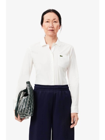 lacoste γυναικείο πουκάμισο μονόχρωμο με κεντημένο λογότυπο