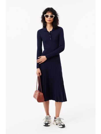 lacoste γυναικείο μάλλινο midi φόρεμα ribbed με κεντημένο