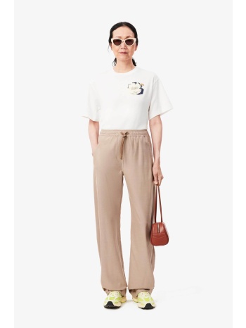 lacoste γυναικείο παντελόνι με ελαστική μέση wide natural