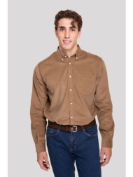 the bostonians ανδρικό κοτλέ πουκάμισο button down με τσέπη και λογότυπο regular fit - aap2354 καφέ