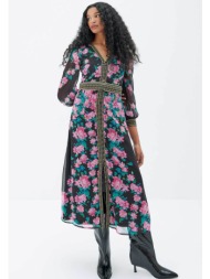 raishma γυναικείο φόρεμα midi με floral print `athena` - rs2320bk μαύρο