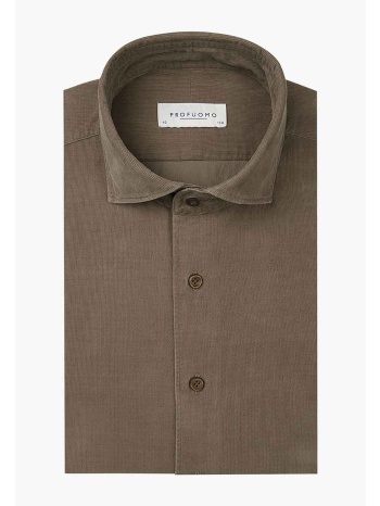 profuomo ανδρικό κοτλέ πουκάμισο slim fit - ppvh30028e χακί