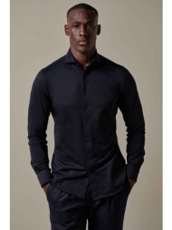 profuomo ανδρικό πουκάμισο japanese knitted slim fit - ppvh30047a σκούρο μπλε