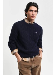 gant ανδρικό μάλλινο πουλόβερ με cable knit pattern regular fit - 8050213 μπλε σκούρο