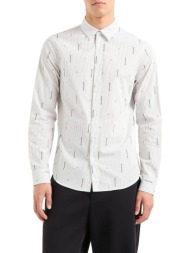 armani exchange ανδρικό πουκάμισο με ριγέ σχέδιο και all-over logo print - 6dzc06zn5dz λευκό