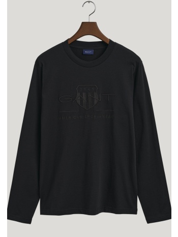 gant ανδρική μπλούζα μονόχρωμη με μακρύ μανίκι και ανάγλυφο