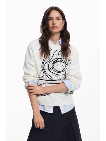 desigual γυναικείο πουλόβερ ribbed με print loose fit 