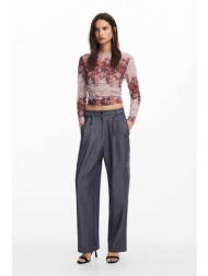 desigual γυναικείο παντελόνι μονόχρωμο με ασορτί ζώνη straight fit - 24wwpw20 γκρι