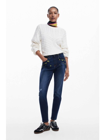 desigual γυναικείο τζιν παντελόνι πεντάτσεπο με κεντημένο