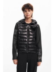 desigual γυναικείο jacket καπιτονέ με κεντημένο σχέδιο και lettering regular fit - 24wwewbl μαύρο