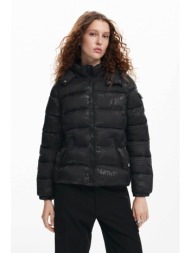 desigual γυναικείο μπουφάν καπιτονέ με κουκούλα και all-over print regular fit - 24wwewbm μαύρο