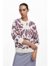 desigual γυναικείο πουλόβερ με all-over print και ribbed λεπτομέρειες loose fit - 24wwjf57 λευκό