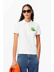 lacoste γυναικεία κοντομάνικη πόλο μπλούζα πικέ με flower motif slim fit - pf2683-00 λευκό