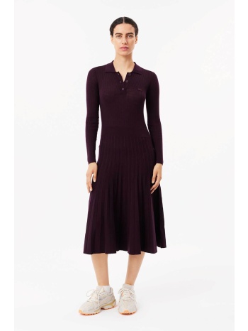 lacoste γυναικείο μάλλινο midi φόρεμα ribbed με κεντημένο