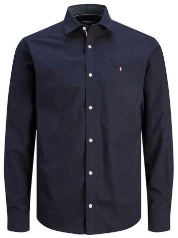 jack & jones ανδρικό πουκάμισο μονόχρωμο με κεντημένο