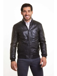 the bostonians ανδρικό δερμάτινο bomber jacket regular fit - wl00110 μαύρο