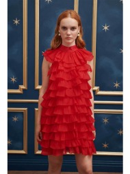 sister jane γυναικείο mini φόρεμα με βολάν `elody` - dr2153red κόκκινο