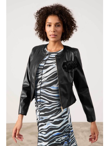 gerry weber γυναικείο jacket faux δέρμα με απλικέ λουλούδι