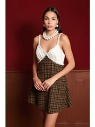 sister jane γυναικείο mini φόρεμα `vienna check` - drd564mul καφέ