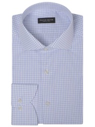 prince oliver ανδρικό βαμβακερό πουκάμισο με καρό σχέδιο modern fit - 20049187 λευκό