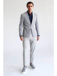 prince oliver ανδρικό υφασμάτινο παντελόνι με ελαστική μέση tapered fit - 10672050 γκρι