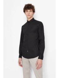 armani exchange ανδρικό πουκάμισο μονόχρωμο με κεντημένο logo - 8nzc31zn28z μαύρο