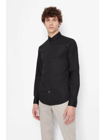 armani exchange ανδρικό πουκάμισο μονόχρωμο με κεντημένο