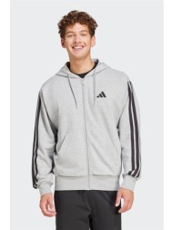 adidas ανδρική ζακέτα φούτερ regular fit `essentials 3-stripes french terry` - je6338 γκρι