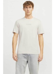 jack & jones ανδρικό t-shirt μονόχρωμο με logo print - 12269369 κρέμ