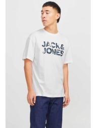 jack & jones ανδρικό t-shirt μονόχρωμο με logo print - 12268127 λευκό