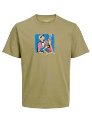 jack & jones ανδρικό t-shirt μονόχρωμο με logo print - 12273378 λαδί