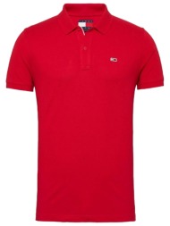 tommy jeans ανδρική μπλούζα πόλο μονόχρωμη με λογότυπο slim fit - dm0dm18312 κόκκινο