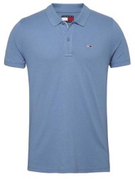 tommy jeans ανδρική μπλούζα πόλο μονόχρωμη με λογότυπο slim fit - dm0dm18312 γαλάζιο