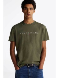 tommy jeans ανδρικό t-shirt με λογότυπο regular fit - dm0dm20744 λαδί