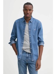 tommy jeans ανδρικό denim πουκάμισο με κεντημένο λογότυπο - dm0dm21102 denim blue