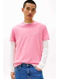 tommy jeans ανδρικό t-shirt με λογότυπο regular fit - dm0dm21140 ροζ
