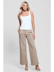 guess γυναικείο παντελόνι με λογότυπο wide leg `zoya` - w5ra1lwfxva μπεζ