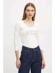 guess γυναικεία μπλούζα με λογότυπο με παγιέτα και στρας - w5ri66i3z14 λευκό