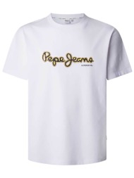 pepe jeans ανδρικό t-shirt με logo print regular fit `dorian` - pm509721 λευκό