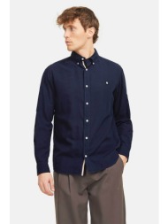 jack & jones ανδρικό πουκάμισο μονόχρωμο με κεντημένο λογότυπο regular fit - 12274599 μπλε σκούρο