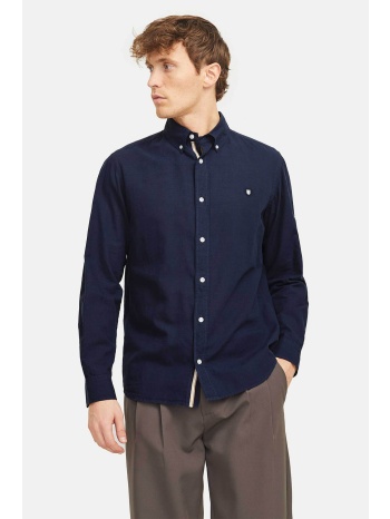 jack & jones ανδρικό πουκάμισο μονόχρωμο με κεντημένο