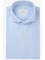 profuomo ανδρικό λινό πουκάμισο μονόχρωμο slim fit - ppwh10020b μπλε ανοιχτό