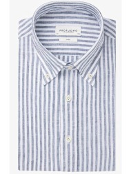 profuomo ανδρικό λινό πουκάμισο με ριγέ σχέδιο slim fit - ppwh10022b σκούρο μπλε