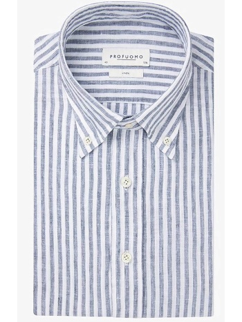 profuomo ανδρικό λινό πουκάμισο με ριγέ σχέδιο slim fit 