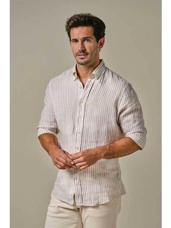 profuomo ανδρικό λινό πουκάμισο με ριγέ σχέδιο slim fit 