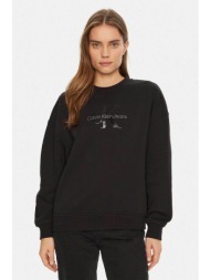 calvin klein jeans γυναικεία μπλούζα φούτερ μονόχρωμη με λογότυπο regular fit - j20j224724 μαύρο