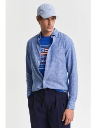 gant ανδρικό πουκάμισο button down από λινάρι και βαμβάκι με τσέπη και λογότυπο regular fit - 325008