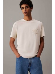 calvin klein jeans ανδρικό t-shirt με κεντημένο monogram regular fit - j30j327494 μπεζ