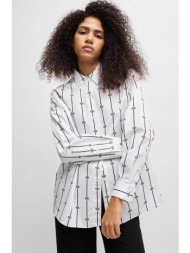 hugo boss γυναικείο πουκάμισο με logo stripe pattern oversized fit `eskil` - 50538451 λευκό